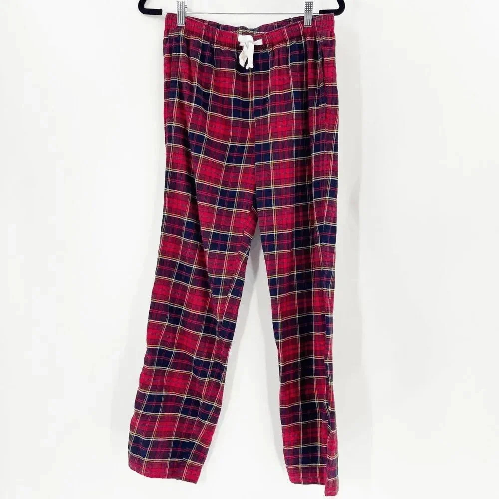 Gap Unisex Pajama Pants Size‎ S Red Plaid Flannel Drawstring High Rise
